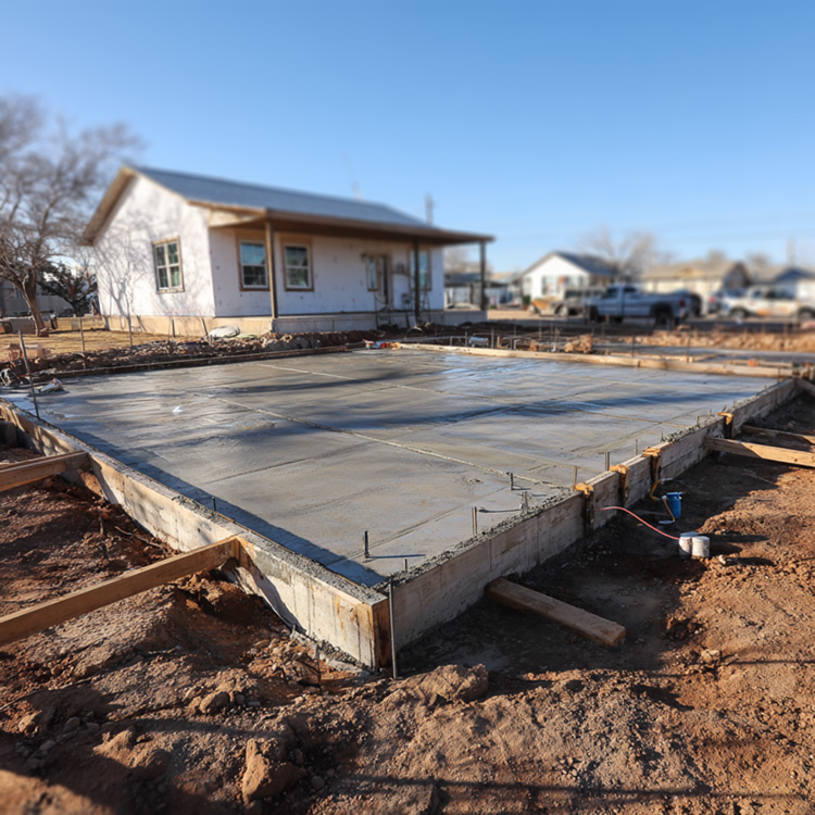 Newly finished concrete foundation in a small suburb in Abilene TX